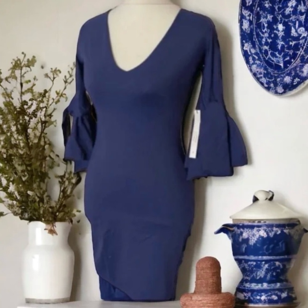 Susana Monaco Deep Sea Blue Bell Sleeve Dress By Revolve - Picture 8 of 15